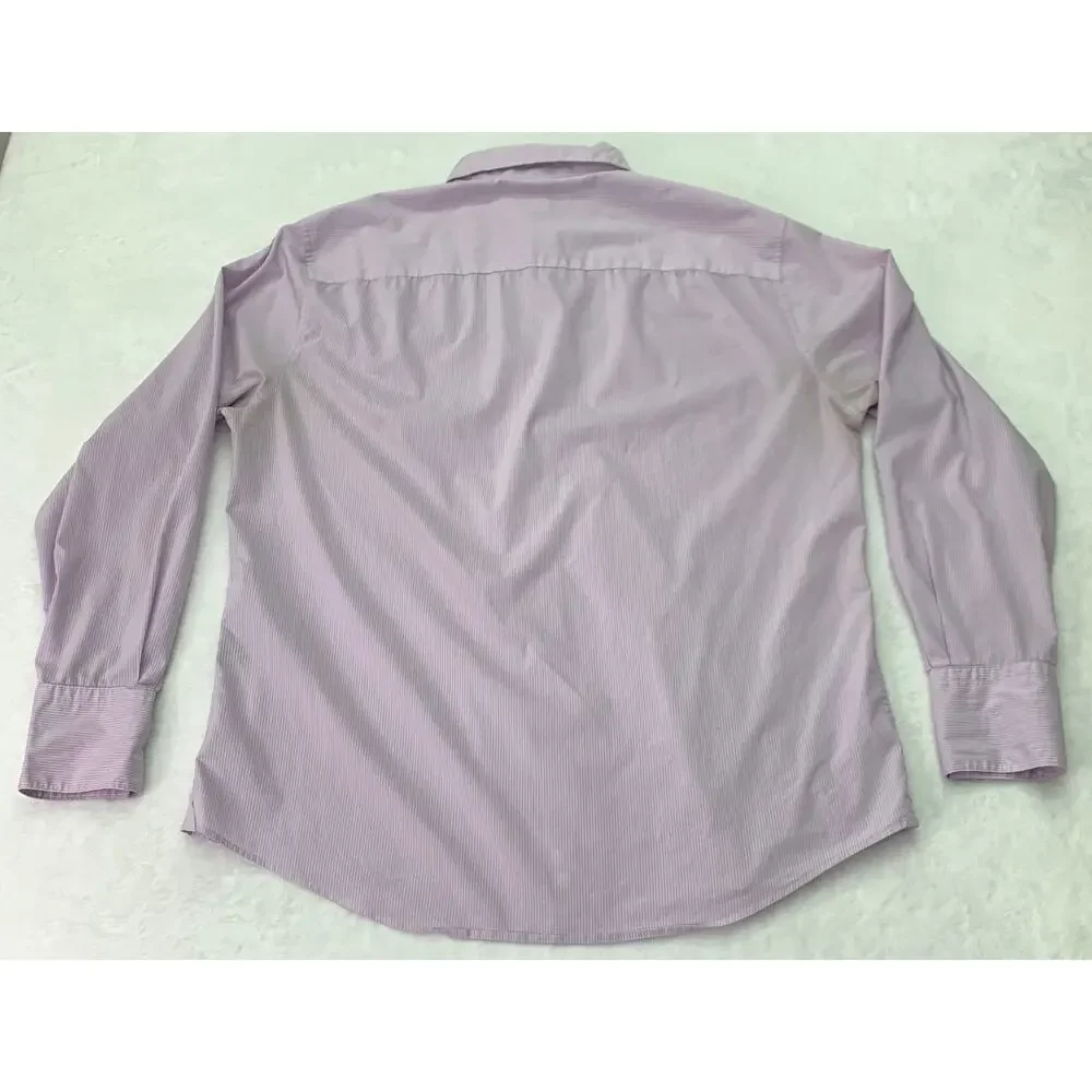 John Varvatos Mens Sz Large Purple White Striped Long Sleeve Button Up Shirt - Picture 2 of 7